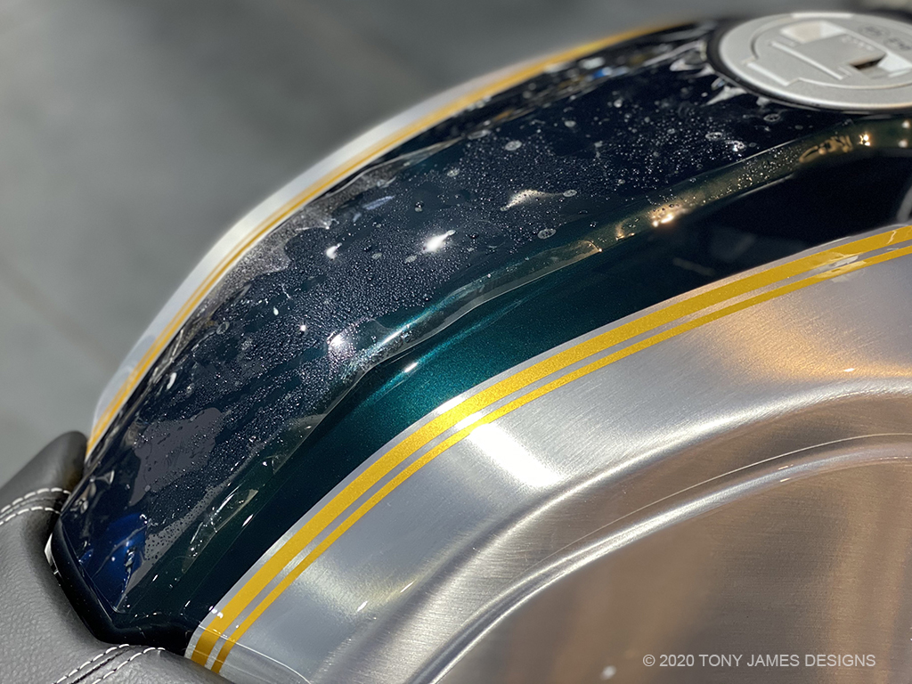 BMW R nineT with clear paint protection film applied to the bodywork